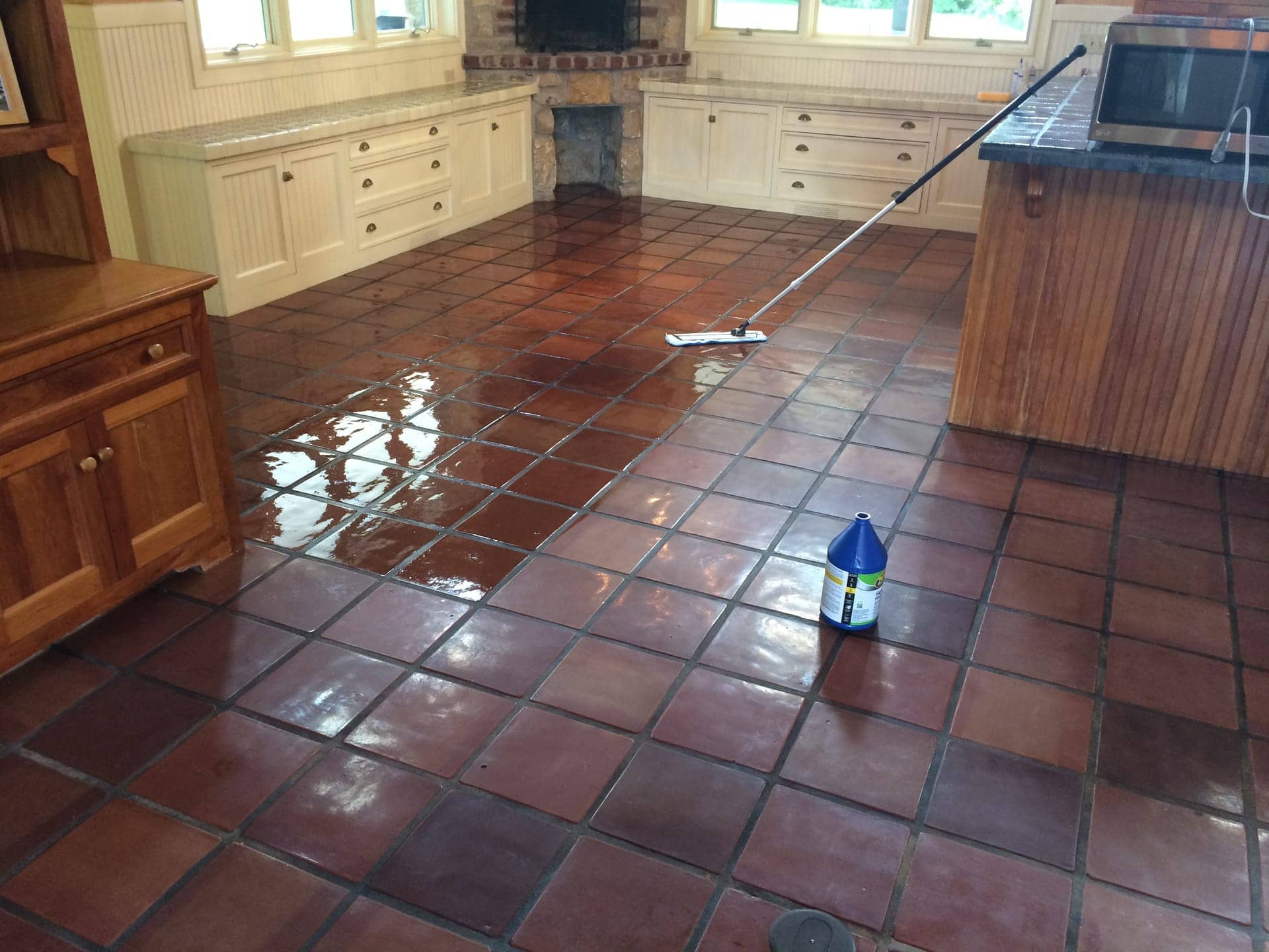 Saltillo kitchen floor being resealed, Kansas City